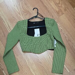 Zara Green Checkered Crop Top. New